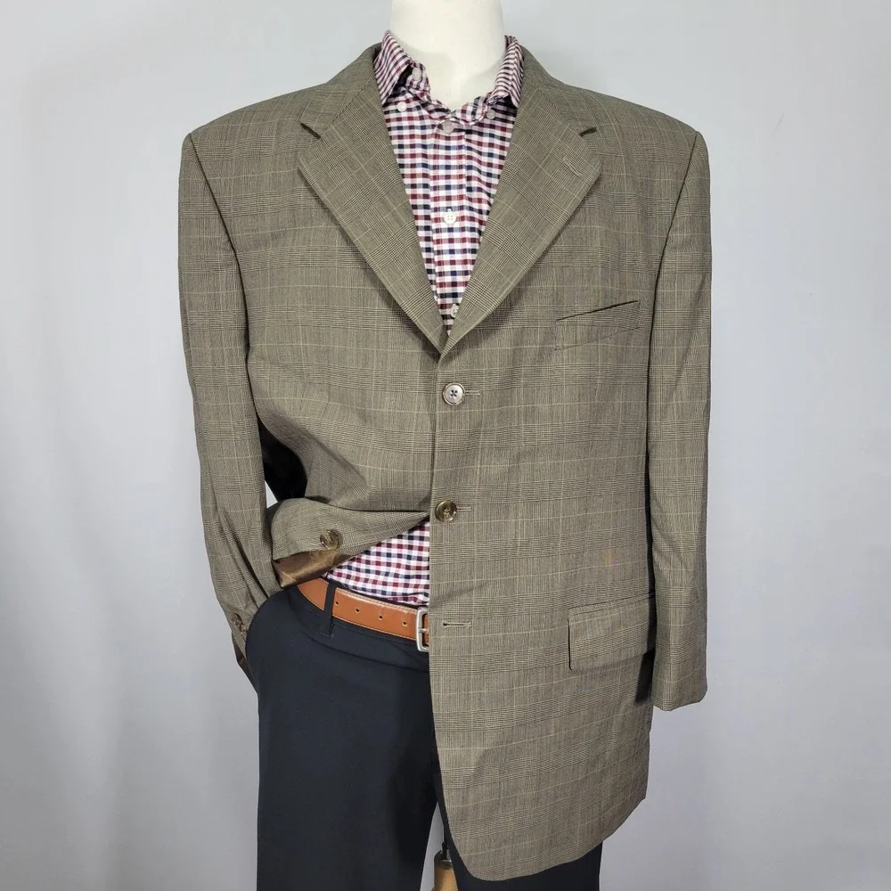 Lauren Ralph Lauren Men's Sport Coat Blazer Three Button Brown‎ Plaid Wool 46R